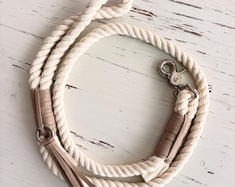 Sandy Beach Cotton Rope Dog Leash: Handmade Vegan Suede Accent
