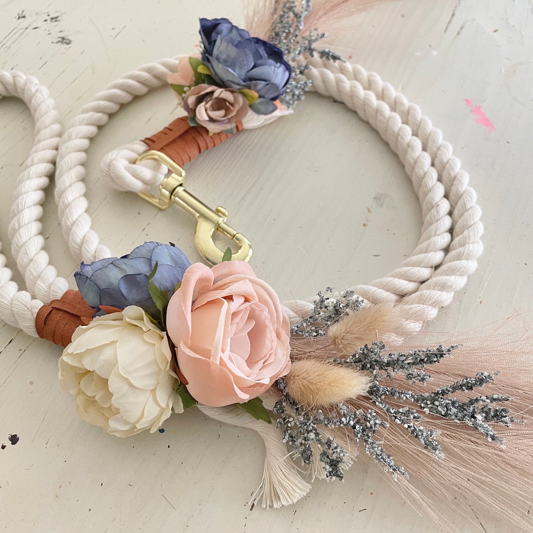 Blush Dusty Blue Ivory Dog Leash for Wedding , Dog Wedding Attire