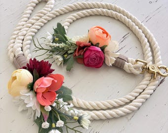 Wedding Ceremony Leash + Golden Hour Sunset Wedding + Dog flower leash attire