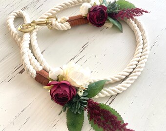 Floral Rope Dog Leash: Burgundy Rose Wedding, Engagement Photo Prop