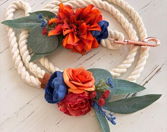 Fall Wedding Dog Leash: Rust, Burgundy Blush Floral Rope lead