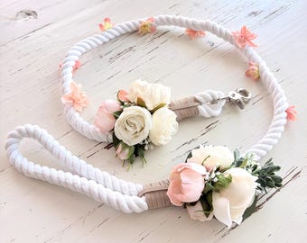 Flower Covered Dog ring bearer leash for romantic or garden wedding for walking down the aisle