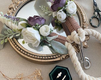 Dog Ring Bearer leash for Wedding - Lavender and white rose rope dog leash for wedding