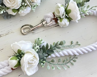 Rope leash with flowers for wedding, wedding dog leash, gift for wedding couple, dog lovers gift, wedding leash