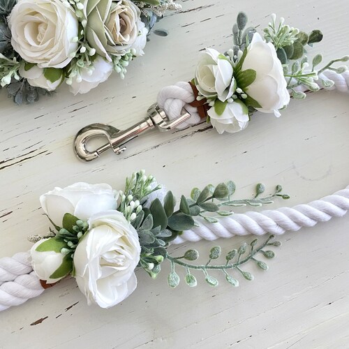 Wedding Dog Leash: White Rope with Flowers, Dog Flower Girl Gift
