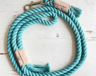 Dark Teal Cotton Rope Dog Leash with Vegan Suede, eco friendly leash, upcycled dog accessories, cotton rope dog leash for everyday