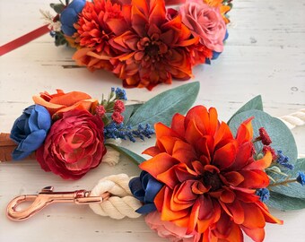 Fall Wedding Dog Leash and Collar Set: Floral Rope, Dog Mom Gift, Dog Ceremony set