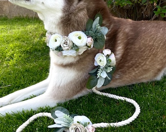 Wedding leash and floral wreath set for dog, dog wedding ceremony accessories,