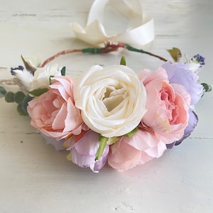 Pink and purple dog flower crown, pastel eucalyptus flower crown, dog flower wreath, dog flower collar, wedding flower crown