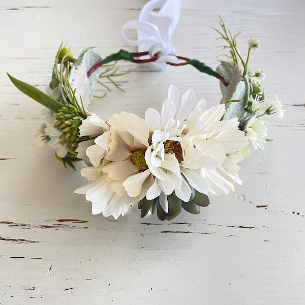 Wildflower Meadowcore Dog Collar Wreath: Handmade Daisy Bouquet, Wedding Attire