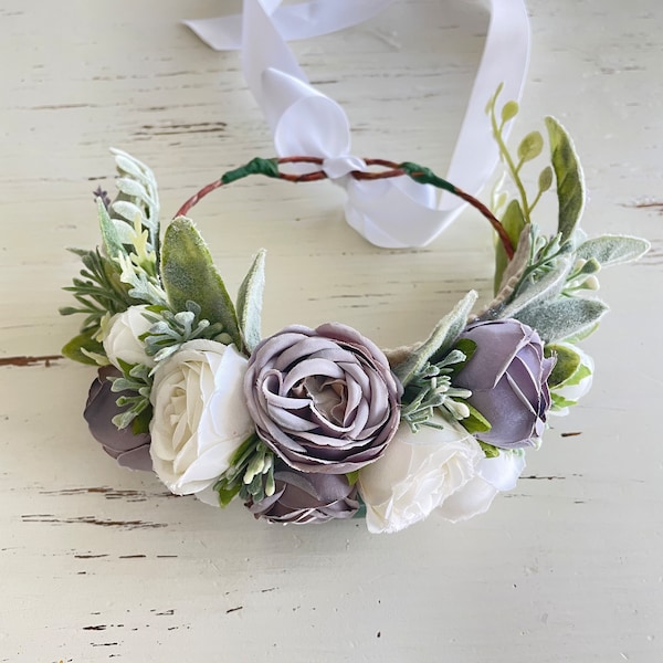 Lavender and white rose Dog flower collar, dog flower crown, lavender and white flower wreath, Pet Supplies, dog flower wreath, dog collar
