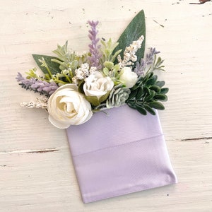 Wedding Pocket Boutonniere, Customizable Groom Boutonnière, Pocket corsage, lavender and succulent Groom's Pocket Boutonnière