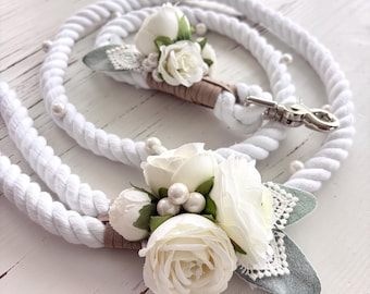 Flower Covered Dog ring bearer leash for romantic or garden wedding for walking down the aisle