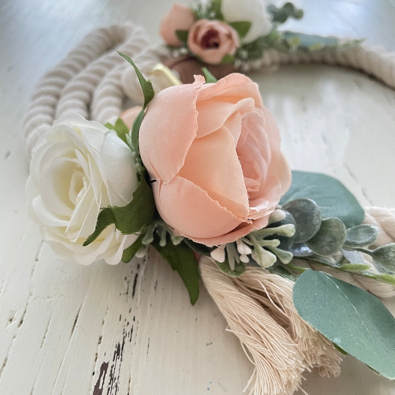 Blush and ivory rope leash with flowers and eucalyptus for dog for wedding