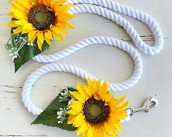 White Rope leash with sunflowers for wedding