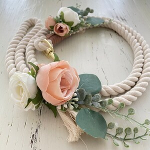 Blush and ivory rope leash with flowers and eucalyptus for dog for wedding