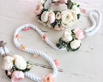 Floral Wedding Dog Leash for Ring Bearer - Romantic Whimsical Style Handmade Leash with Flowers