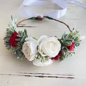 Dog flower collar, dog flower crown, white Cabernet red silver dollar eucalyptus wreath, flower crown, dog flower wreath, dog flower collar