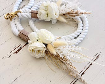 Boho Floral Dog Leash: Pampas Grass & Bunny Tail Rope