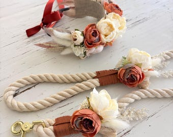 Fall Wedding Dog Leash and Floral Collar Set