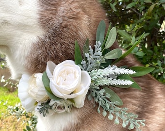 Greenery Dog flower collar, dog flower crown, greenery white ivory flower wreath, Pet Supplies, dog flower wreath, Wedding & Party