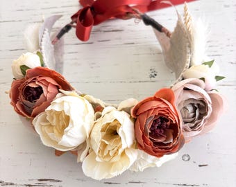 Boho Dog Wedding Wreath: Neutral Fall Flower Crown