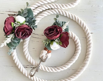 Cotton Rope dog leash with burgundy flowers
