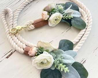Rope Leash with Flowers for Wedding, wedding Dog leash, gift for wedding, Dog lovers gift, succulent wedding leash, Dog wedding attire