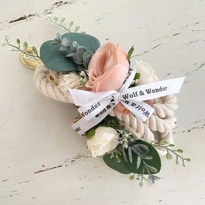 Blush and ivory rope leash with flowers and eucalyptus for dog for wedding