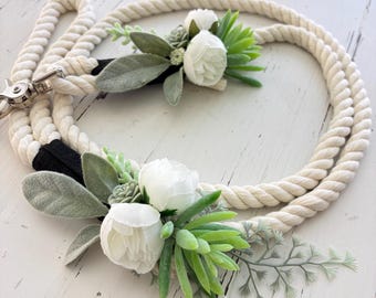 Rope Leash with Flowers for Wedding, wedding Dog leash, gift for wedding, Dog lovers gift, succulent wedding leash, Dog wedding attire