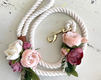 Floral Dog Rope Leash: Blush Wedding Dog Accessory