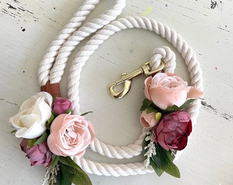 Blush, dusty rose, mauve and ivory dog leash for wedding , dog wedding attire, wedding dog leash, dog wedding accessories, dog rope leash