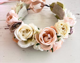 Blush Rose Eucalyptus Dog Flower Crown Collar, Wedding Attire