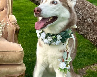 Wedding Ceremony Set – Floral Wreath Collar + Leash + Ring Box + Ceremony Accessories
