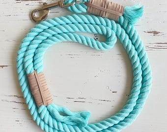 Seafoam Cotton Rope Dog Leash: Handmade Light Teal Leash