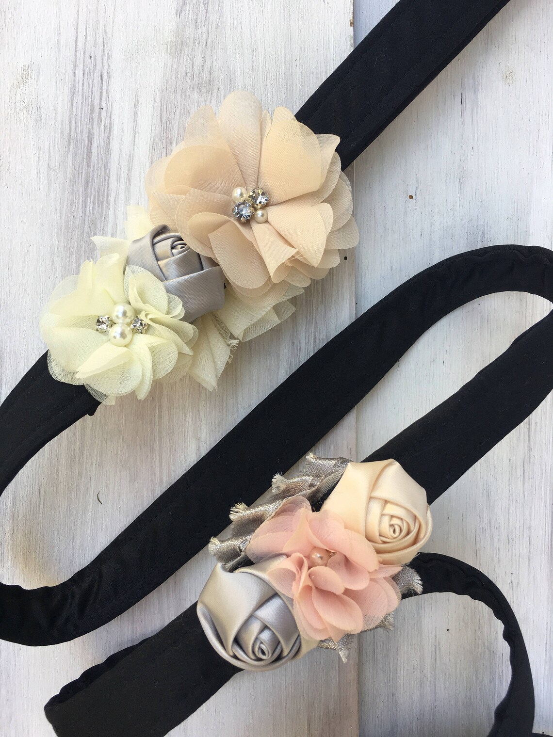 Black Blush champagne ivory Wedding dog collar and leash set Etsy