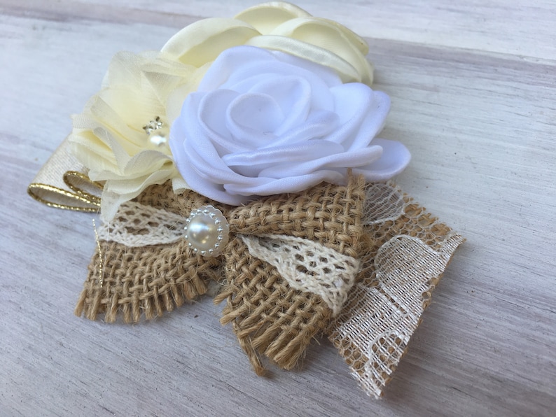 wedding broach flower pin Mother of Bride Corsage Mother of Groom corsage Burlap lace Ivory corsage Prom corsage Mother/'s Day corsage