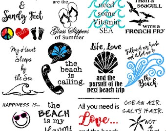 Beach SVG File. Choose your Beach SVG from this Set of 12. Make the perfect Beach Shirt, Beach Bag or Beach Towel. Funny Beach SVG files.
