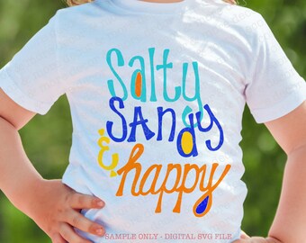 Archivo SVG de arena salada happy beach, archivo SVG de playa, refranes de playa, archivos SVG para Cricut