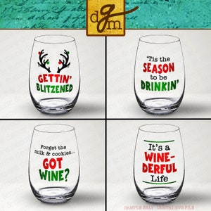 Funny Christmas Wine Glass SVG File Bundle, Funny Christmas Wine Glass Decals, Christmas Sayings for Wine Glasses, Gettin Blitzened SVG File