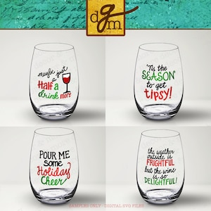 Christmas Wine Glass SVG Bundle. Funny Christmas Wine Glass SVG Files ...