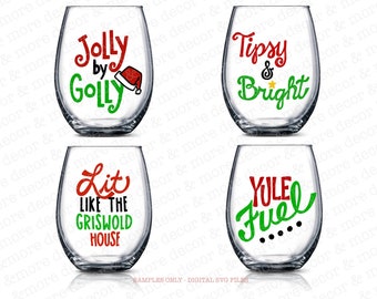 Christmas WINE GLASS SVG File Bundle, Funny Christmas Saying Wine Glass Svg Files, Christmas Wine Glass Label Svg, Cricut Christmas Svg
