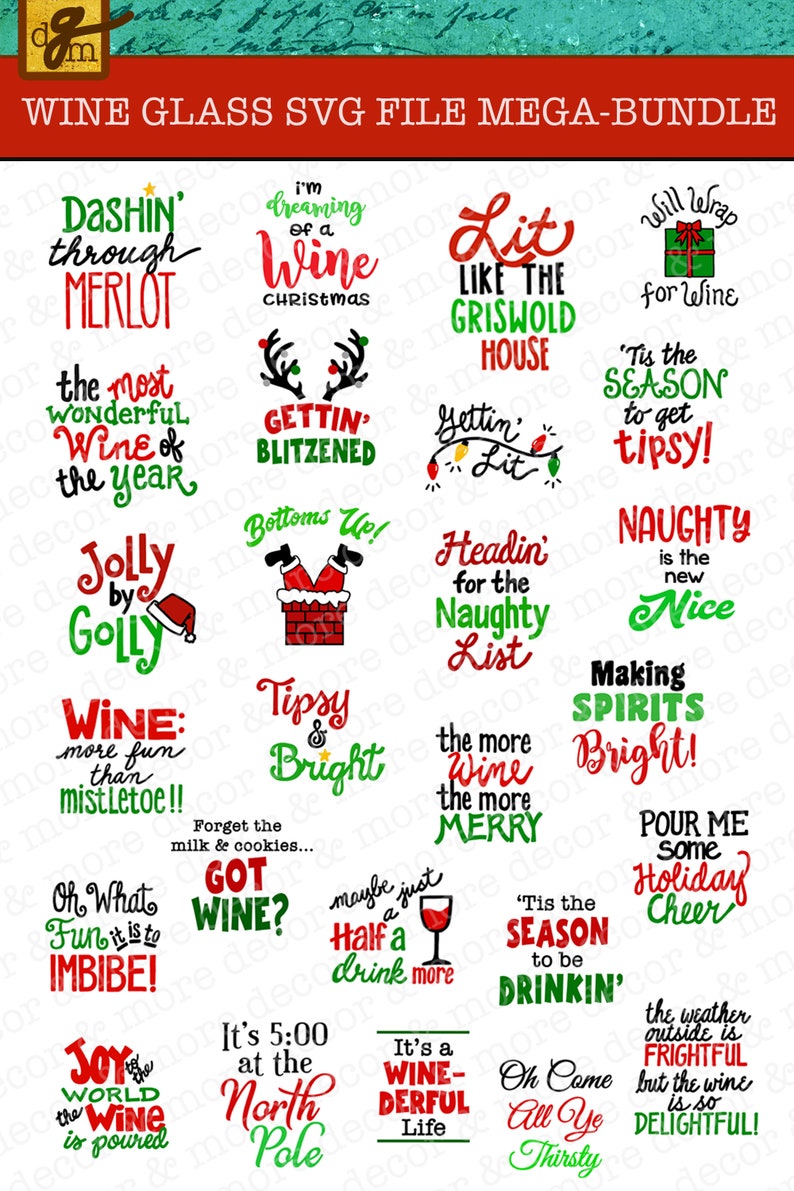 Christmas Wine Glass SVG File Mega Bundle, 26 Funny Christmas Wine Glass Label SVG Files, Wine Glass SVG File, Christmas Wine Decal Svg image 2