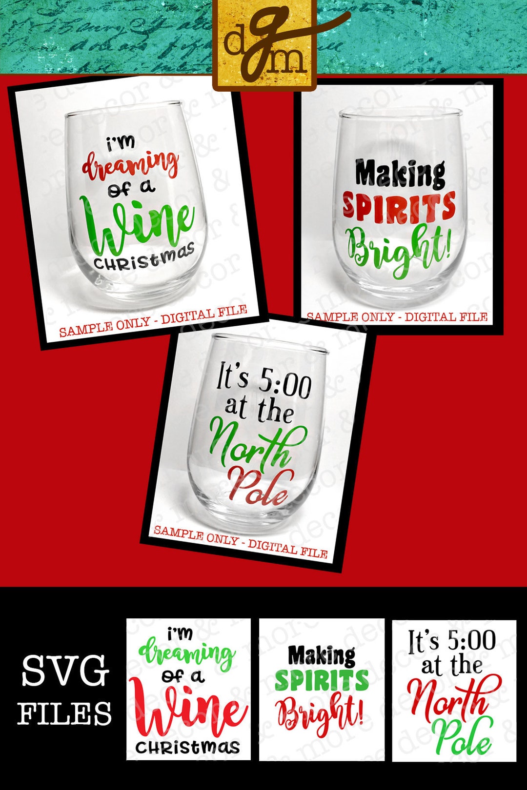 Christmas Wine Glass SVG Bundle Christmas Wine Glass Decals Etsy