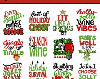 Christmas Wine Glass SVG Bundle, Funny Holiday Wine Glass SVG Bundle, Christmas Wine Glass Decal SVG, Getting Lit Christmas Svg