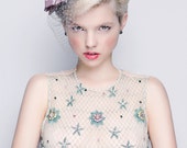 Dutches Headband with silk bow and russian veil - silk bow headband, hair accessories, wedding headpiece, bridesmaids headpiece