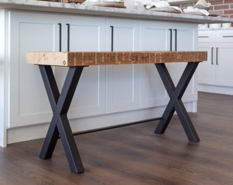 Counter Height Bench | Bar Stool Bench | Island Seat | Counter height Dining Bench | Reclaimed Wood X Bench | Rustic Farmhouse Stool |