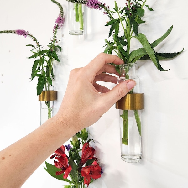 Antique Brass Wall Vase: Metal & Glass Propagation Vase