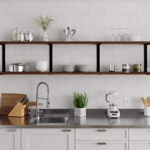 Black Walnut Floating Shelves: Modern Farmhouse Kitchen, 2-Tier Wall Mount