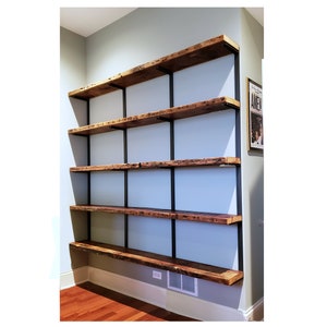 Reclaimed Wood Bookshelf, Wall Mount Bookcase, Wood Storage Shelves Farmhouse 5-Shelf Bookcase Rustic Shelves for Living Room